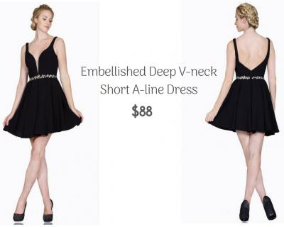 Embellished Deep V-neck Short A-line Dress